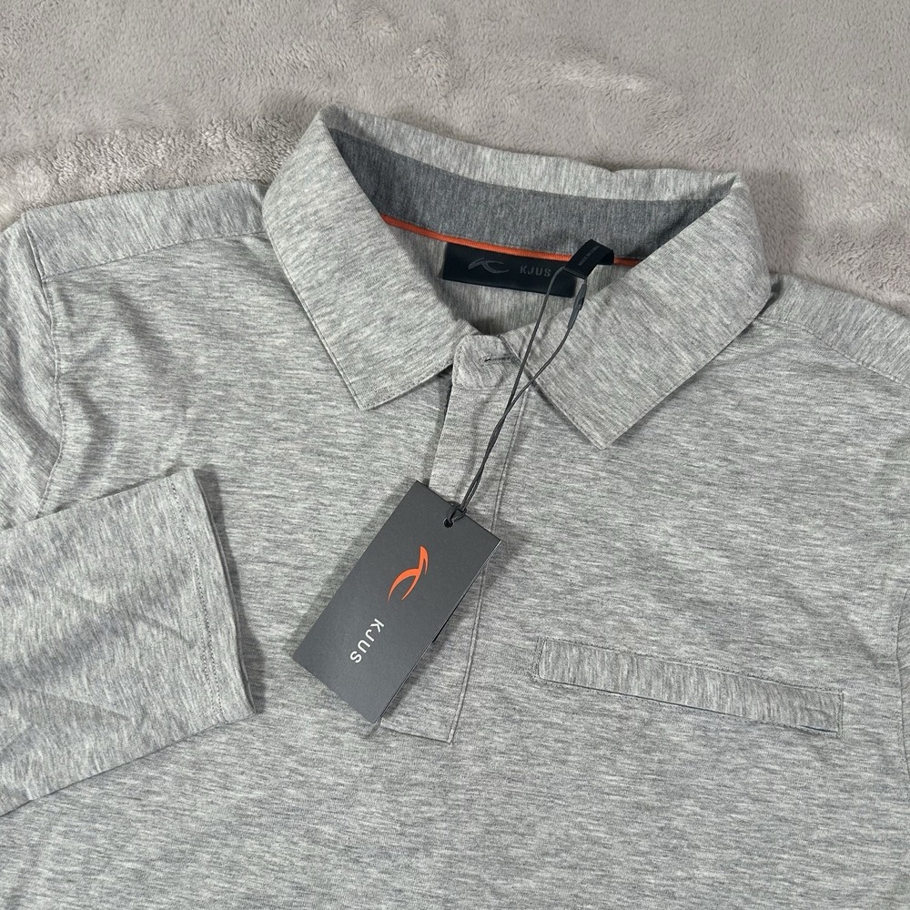KJUS Inverness Polo Mens 50 Medium Gray Long Sleeve Performance Golf K00292